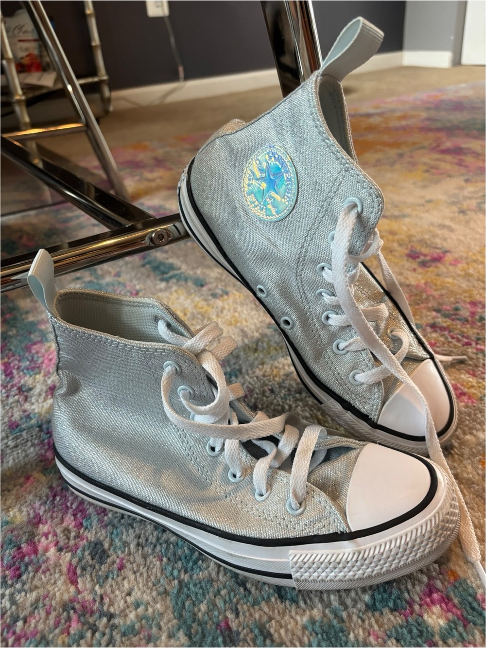 Converse All Stars Silver High-Top Sneakers with Holographic Star Patch